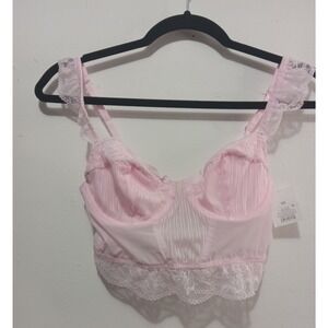 Auden size XS Lace Trim Longline Bralette Lighty Lined Support Bra Cami Top Pink